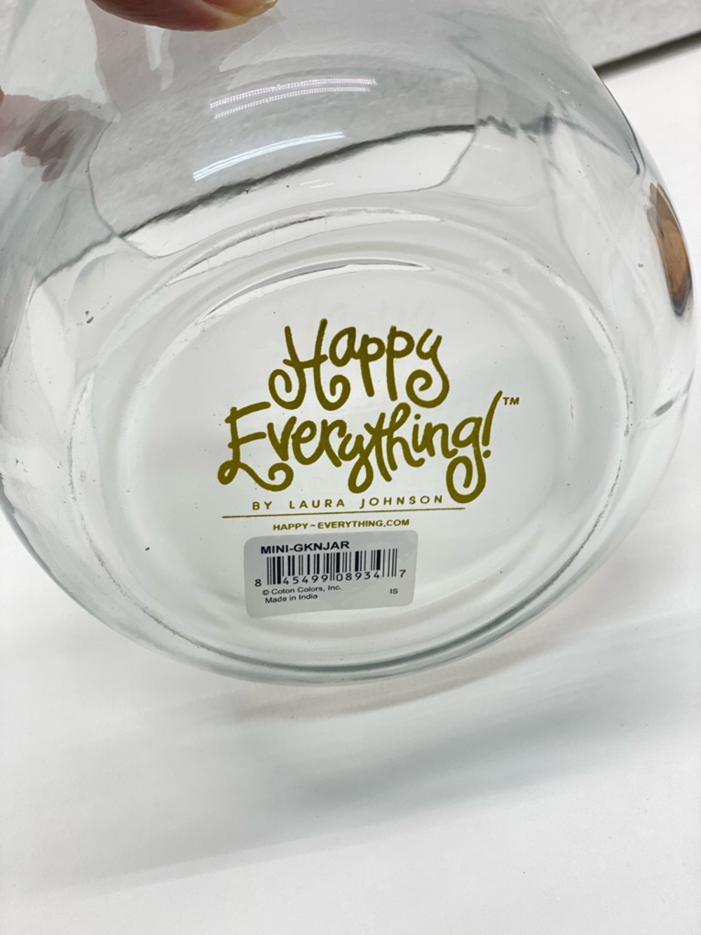 Happy Everything Laura Johnson Glass Canister Bamboo Lid Gold Knob MINI-GKNJAR - Picture 6 of 11
